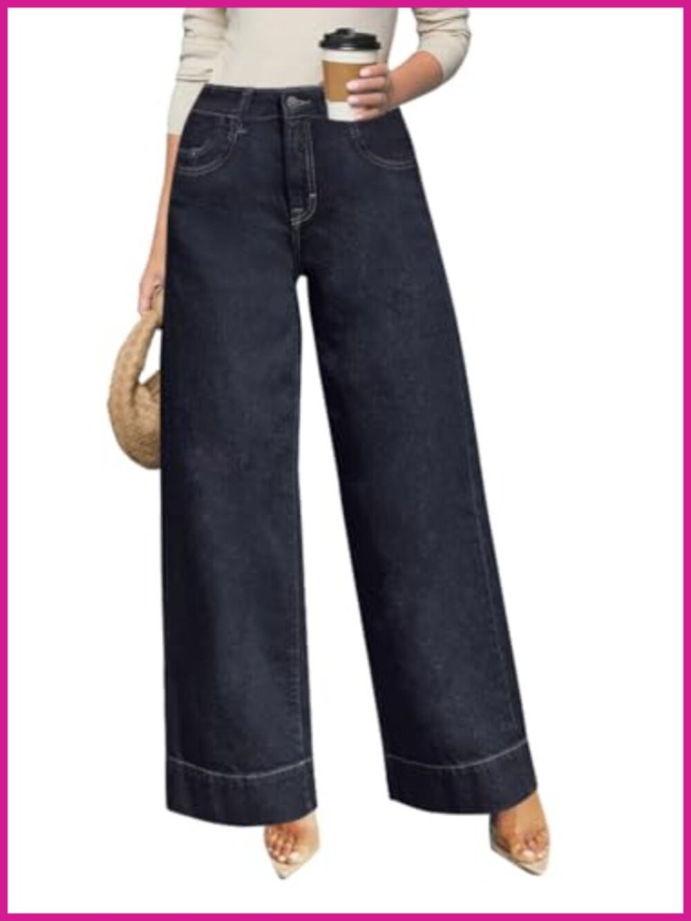 High Waisted Wide Leg Stretchy Denim Jeans Tummy Control Straight Leg